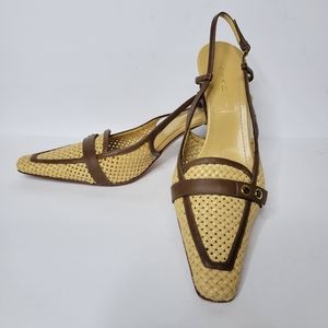 Casadei Women's Sling Back Pumps Beige Leather Basket Weave Size: 10.5